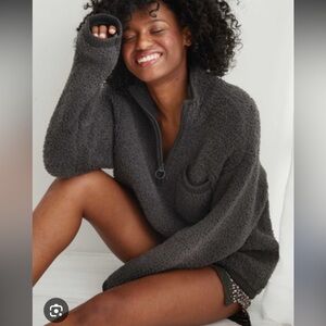 aerie Sherpa Quarter Zip w/ Pocket, Gray